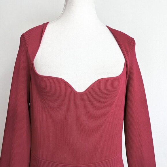 NWT TED BAKER VIENNIA LONG SLEEVE STRETCH KNIT FIT & FLARE DRESS IN DEEP PINK -L - Picture 5 of 16